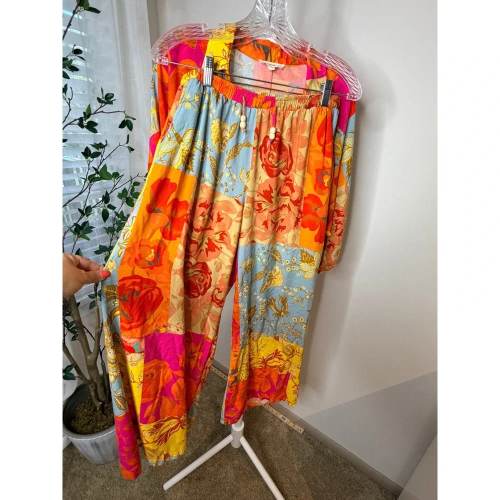 Christian Siriano New York Floral Patchwork 2 Piece Set Top & Wide Leg Pants M